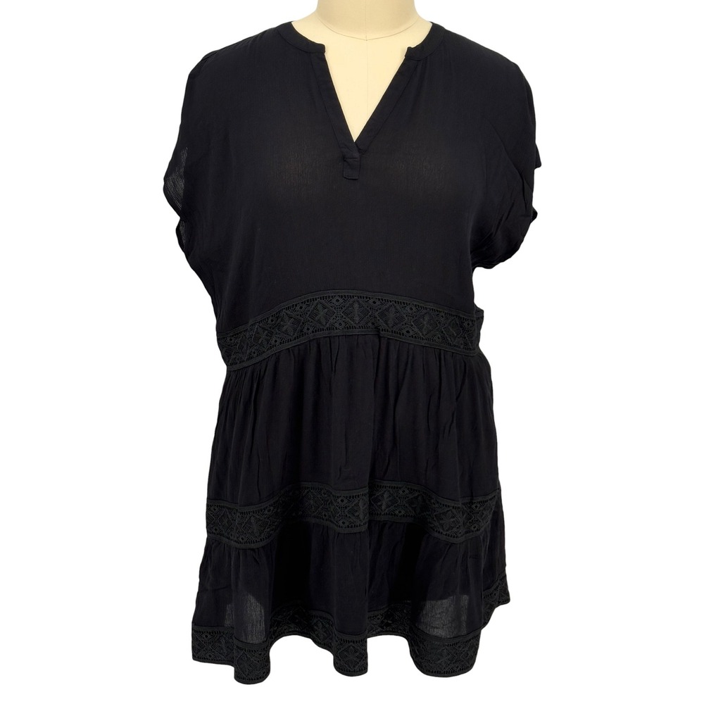 Gibsonlook Dress Black Crochet Lace Tiered 100% Rayon XXL